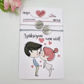   Ajándék szerelmeseknek, páros gravírozott karkötő kör medállal