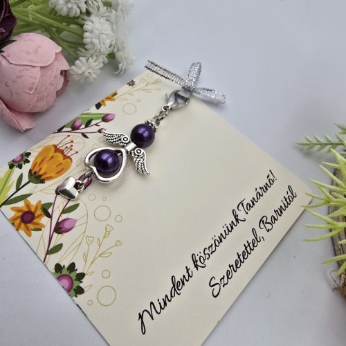 Ajándék tanító néninek, óvó néninek, angyalka dísz karabinerrel, ajándékkártyán pedagógusoknak