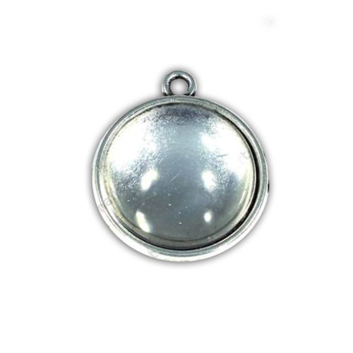 Kiegészítő ezüst színű üveglencsés medál kulcstartóhoz, szöveggel - 2,5 cm