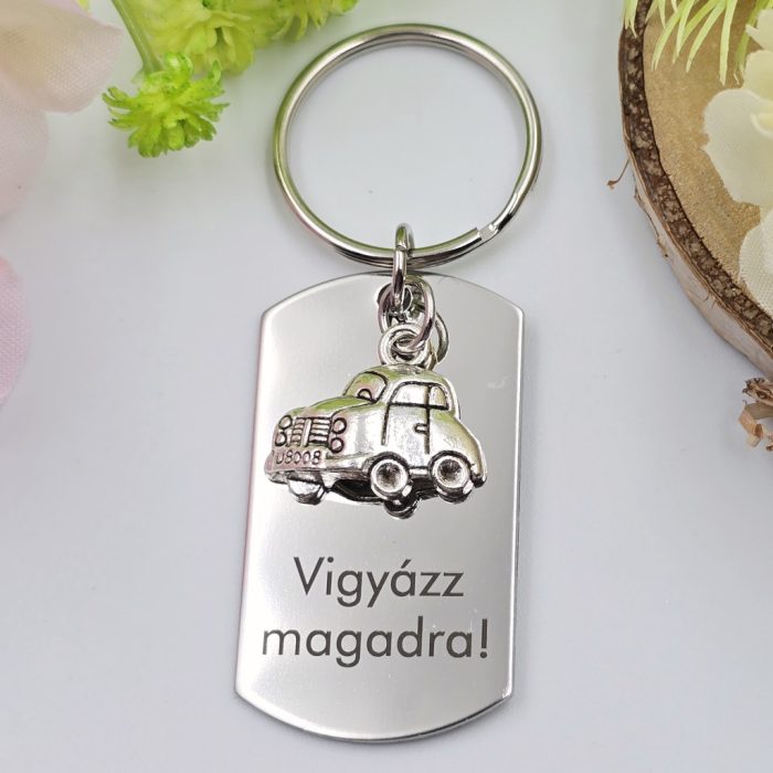 Kulcstartó rózsaszín akril angyalkával egyedi felirattal