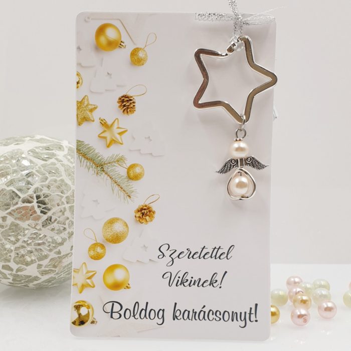 Angyalkás csillag kulcstartó karácsonyi ajándékkártyán
